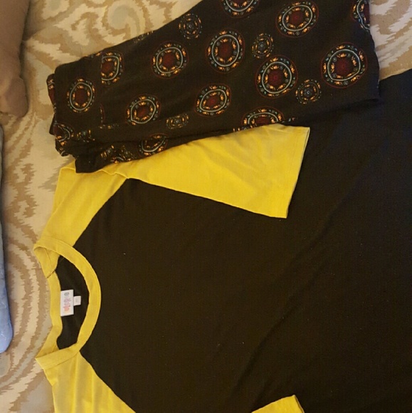 LulaRoe Medium Yellow Randy & TC Leggings