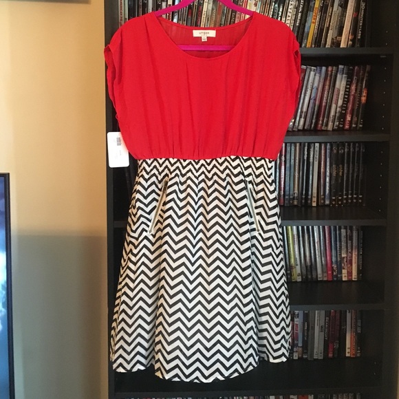 Red and black chevron dress.