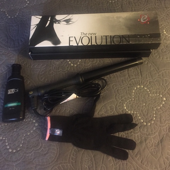 Curling iron, glove and conditioner