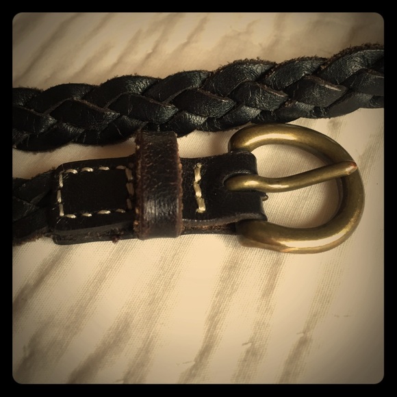 Anthropologie black leather braided belt