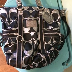 Black and silver coach bag