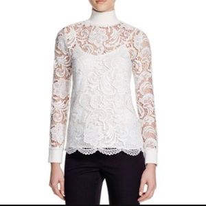 Dylan Gray White Knit & Lace Turtleneck Blouse