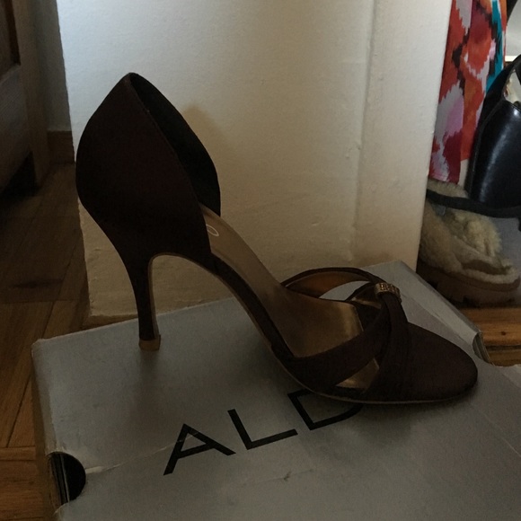Brown satin heels