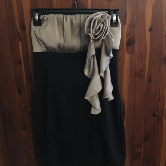 Beige and Black Mini Cocktail Dress