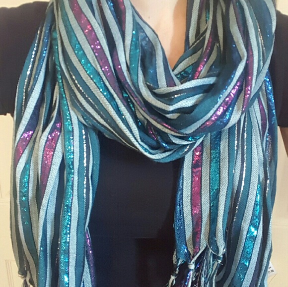 NWT Blue, Pink, Silver, White & Black Scarf