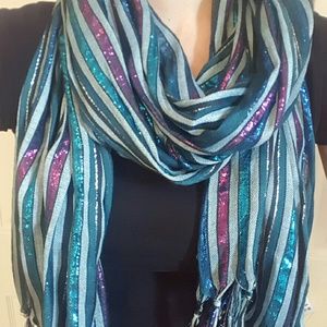 NWT Blue, Pink, Silver, White & Black Scarf