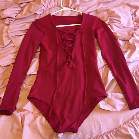 Brand new!! Red/maroon lace up bodysuit ❤️❤️🙌🏼 - Picture 2 of 4