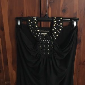 Gold Embellished Black Halter Maxi Dress