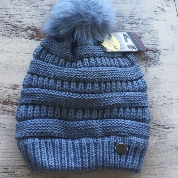Angela & William Blue Pom Pom Beanie Hat