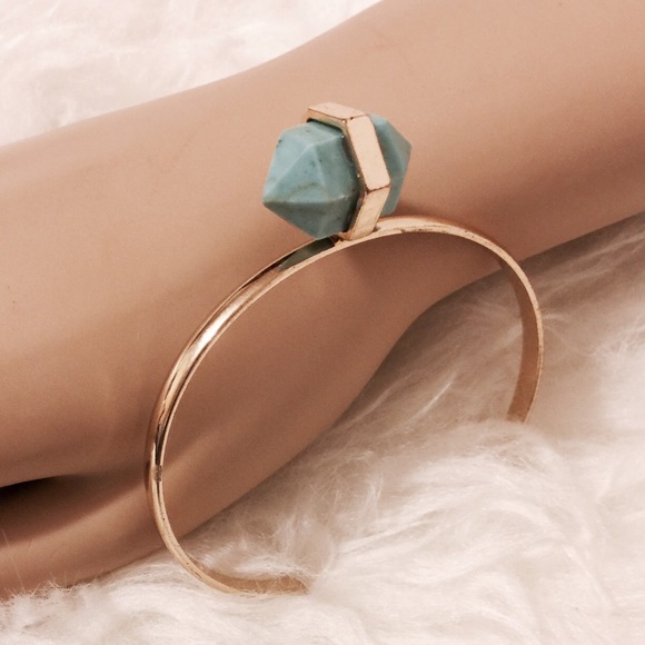 Marida Gold Plated Cuff Bracelet Turquoise Stone - Picture 3 of 4