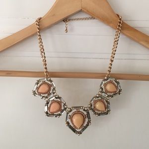 Forever 21 Peach Pink Crystal & Pearl Necklace