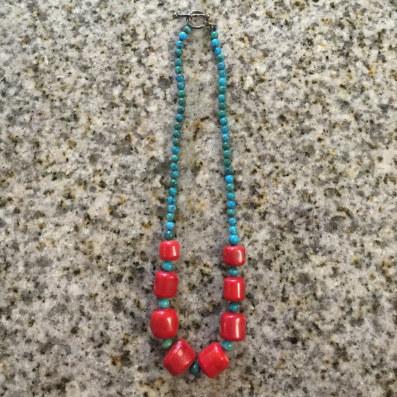 Red Orange coral and turquoise necklaces
