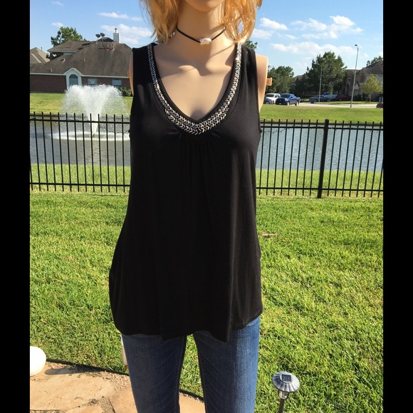 WHBM sleeveless v- neck with silver beading sz XS