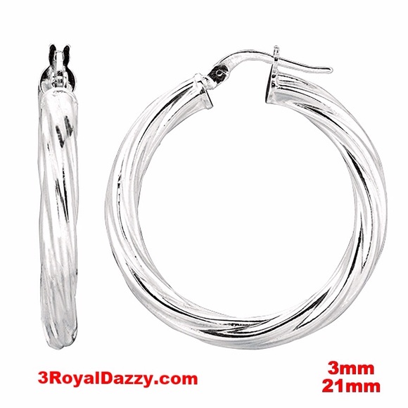 Twisted Polish Hoop Earring Silver -3mm21mm