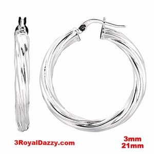Twisted Polish Hoop Earring Silver -3mm21mm
