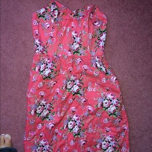 Pink floral strapless dress