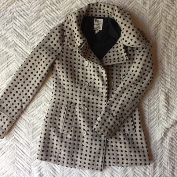 Polka dotted cream and black peacoat