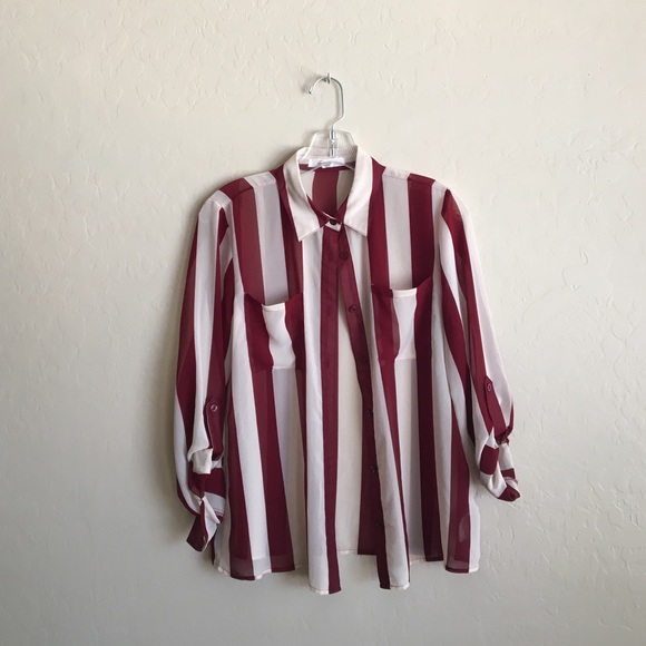 Forever 21 Tops - Red and white striped button up