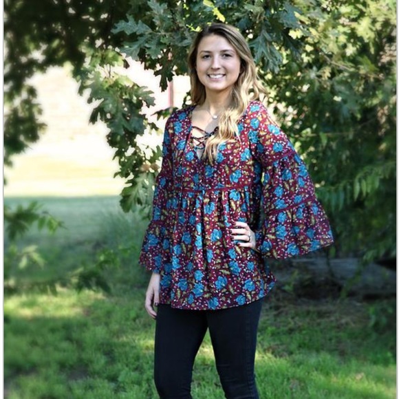 Fall floral bell sleeve top - Picture 1 of 1