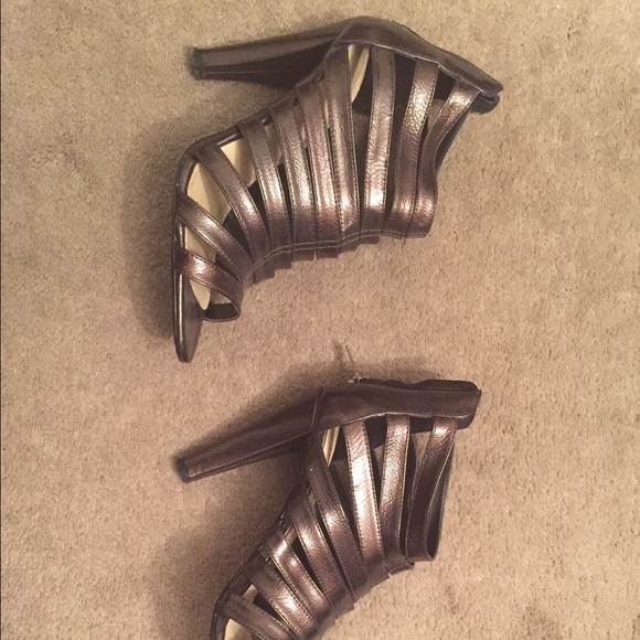 Colin Stuart gunmetal gladiator heels.
