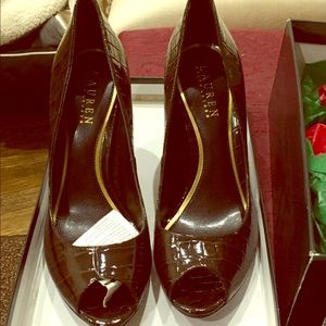 Ralph Lauren - Dark Brown open toe pump size 8