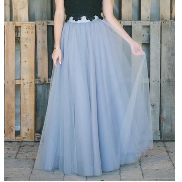 Maxi tulle skirt in chilled blue.