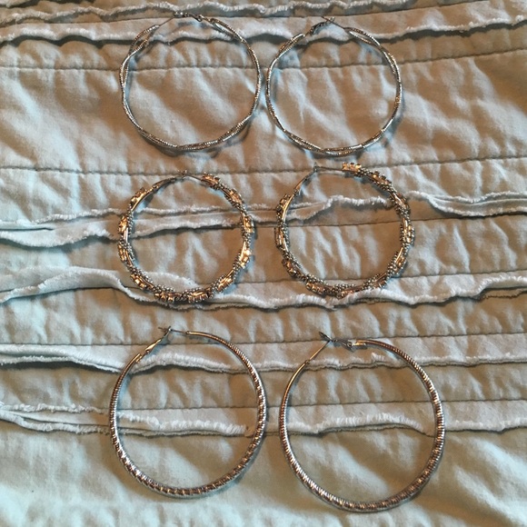 Express silver textured hoops