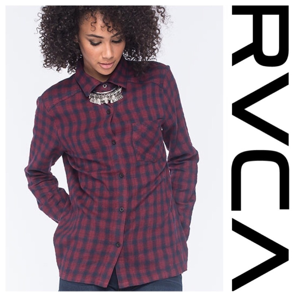 RVCA Long Sleeved Burgundy/Navy Plaid shirt