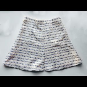 Blue and white metallic J. Crew fluted mini skirt