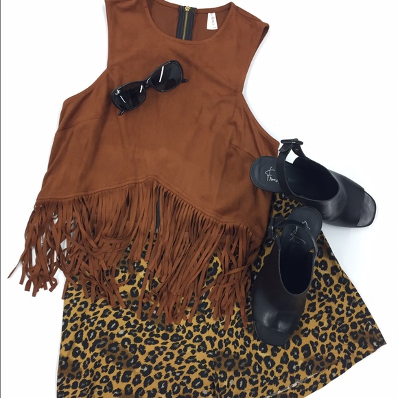 Faux Suede Fringe Crop Top