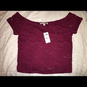 (SOLD) Express off the shoulder burgundy crop top