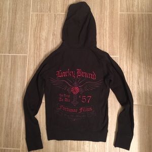 Lucky Brand zip up hoodie. Embroidered detail.