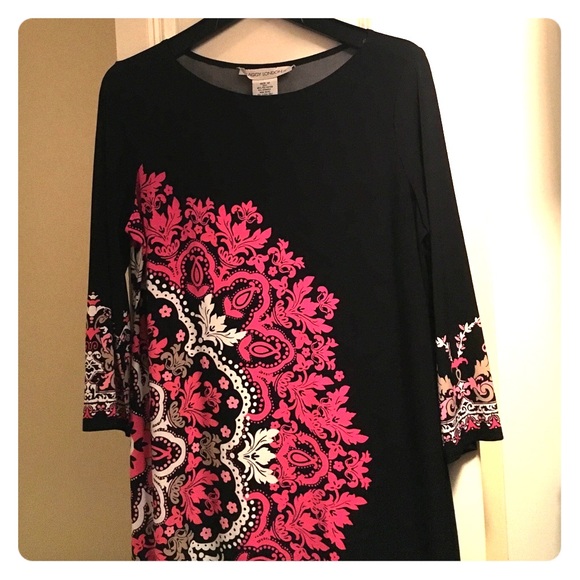 Maggy London "Retro" Black & Pink Print Dress