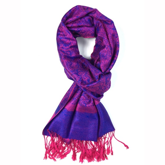 Deep Pink Blue Paisley Pashmina Scarf Shawl Wrap - Picture 1 of 2