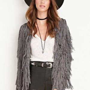 Fringe Knit Grey Cardigan