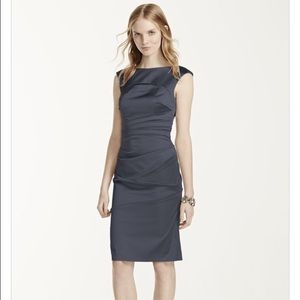 David's Bridal Pewter Satin Bridesmaid Dress