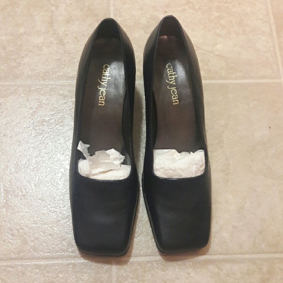 Black Leather Kitten Heels