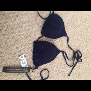 Garage navy blue lace bikini top