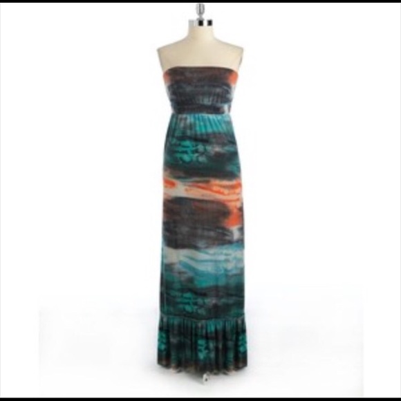 Love...ady strapless multi-colored maxi dress