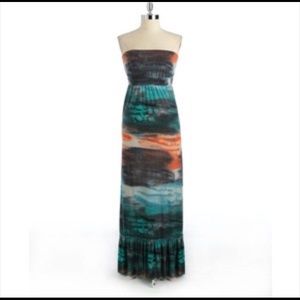 Love...ady strapless multi-colored maxi dress