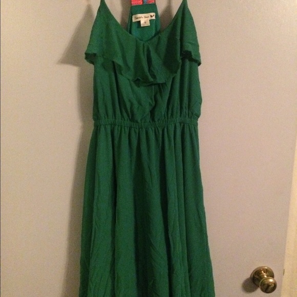 Bright Green Knee Length Dress with Accented Back