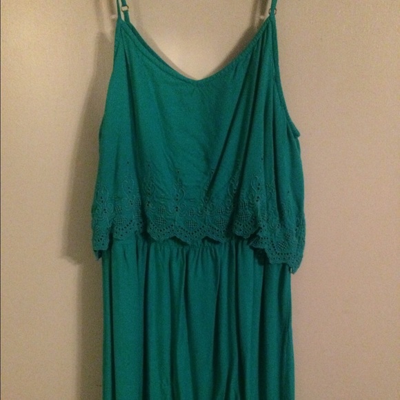 Teal Mini Dress with Crochet Detail
