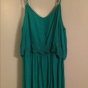 Teal Mini Dress with Crochet Detail