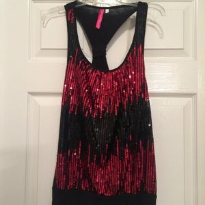 Red and black sequin tank