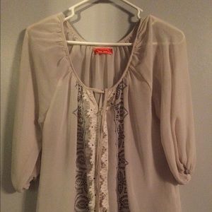 White Sheer Shirt with Black Mandala Detail