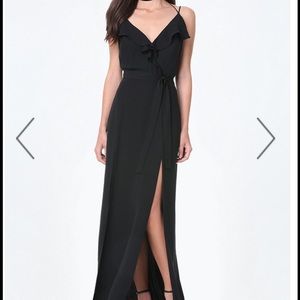 Bebe Black Double Slit Ruffle Maxi Dress