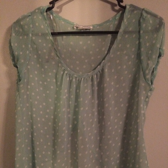 Sheer Mint and White Polka-Dot Top with Open Back