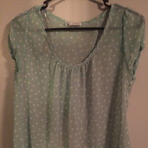 Sheer Mint and White Polka-Dot Top with Open Back