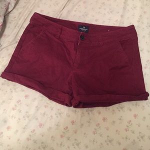 AEO burgundy twill midi shorts