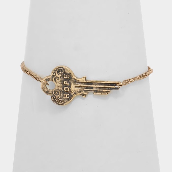 "HOPE" Key Charm Bracelet - Antique Silver Tone